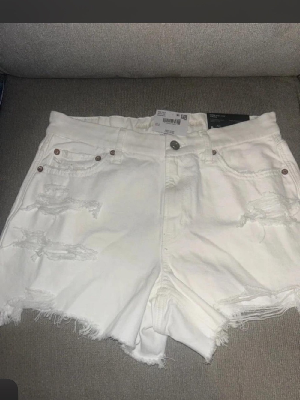 American Eagle Outfitters White Distressed Jean Shorts